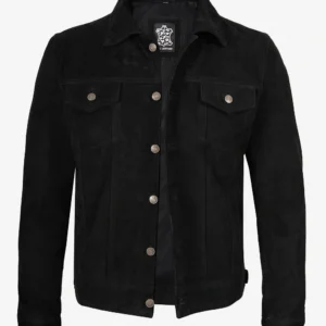 Mens Premium Black Suede Trucker Jacket