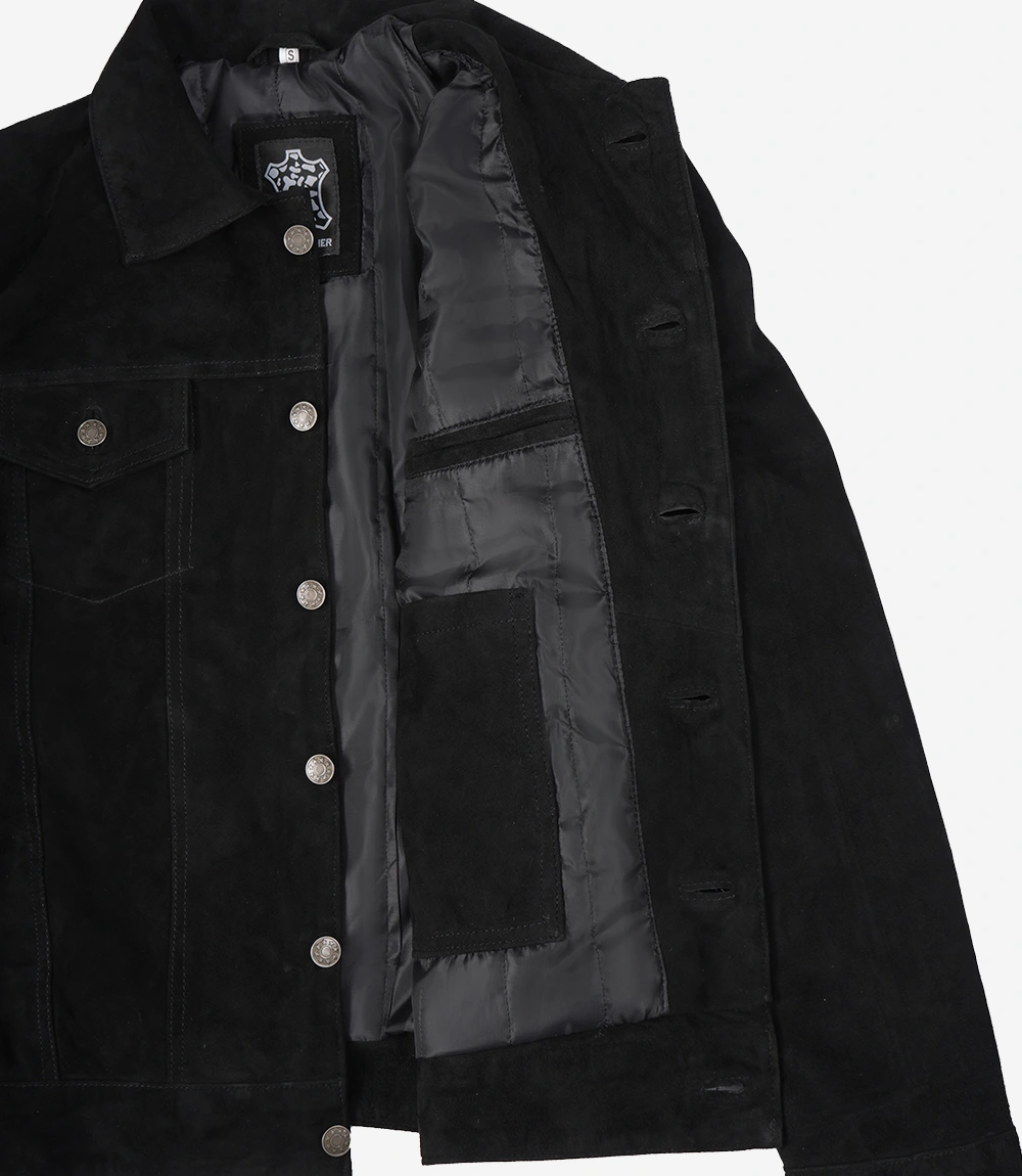 Mens Premium Black Suede Trucker Jacket