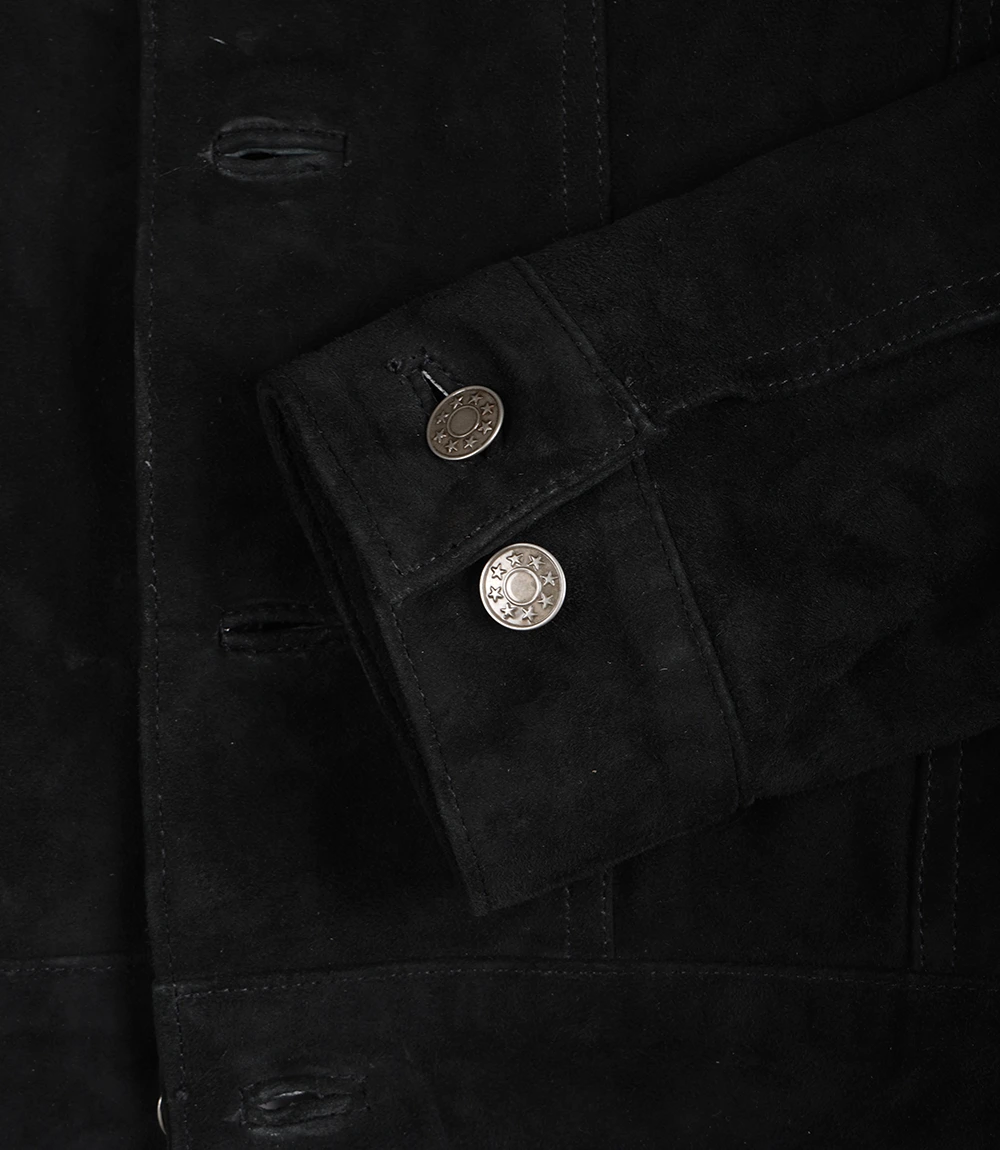 Mens Premium Black Suede Trucker Jacket