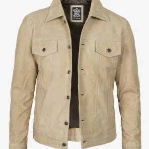Men's Classic Real Suede Camel Trucker Style Jacket