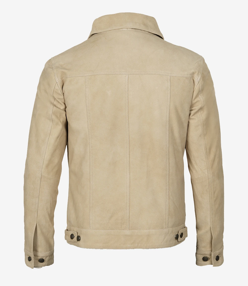 Men's Classic Real Suede Camel Trucker Style Jacket