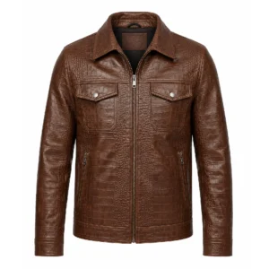 Mens Brown Crocodile Leather Jacket