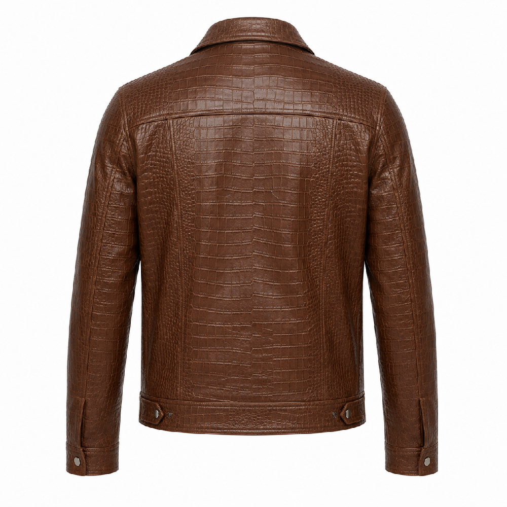 Mens Brown Crocodile Leather Jacket