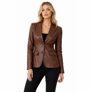 American Outwear Womens Two Button Brown Leather Blazer