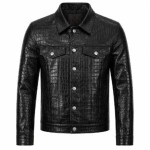 Mens Shirt Style Crocodile Leather Jacket