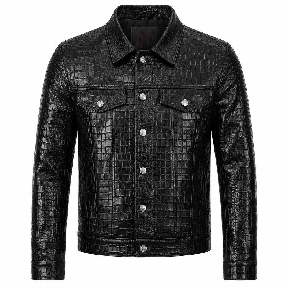 Mens Shirt Style Crocodile Leather Jacket